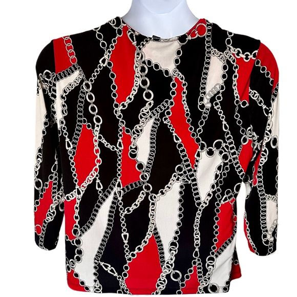 3 for $15 Briggs New York Red & Black Chainlink Cowl Neck 2-Layer Blouse  XL - Picture 2 of 6